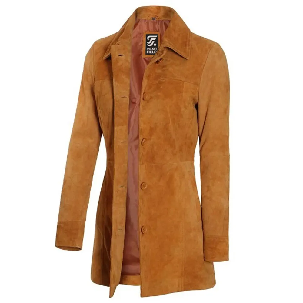 Womens Brown Leather Suede Coat by Jacket Field