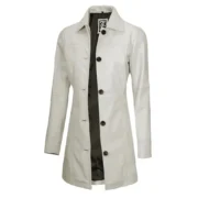 Kandis Womens Off White Real Leather Car Coat
