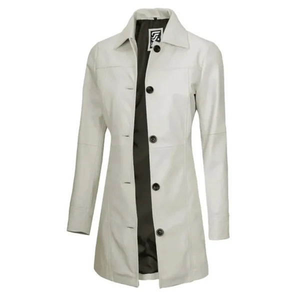Kandis Womens Off White Real Leather Car Coat