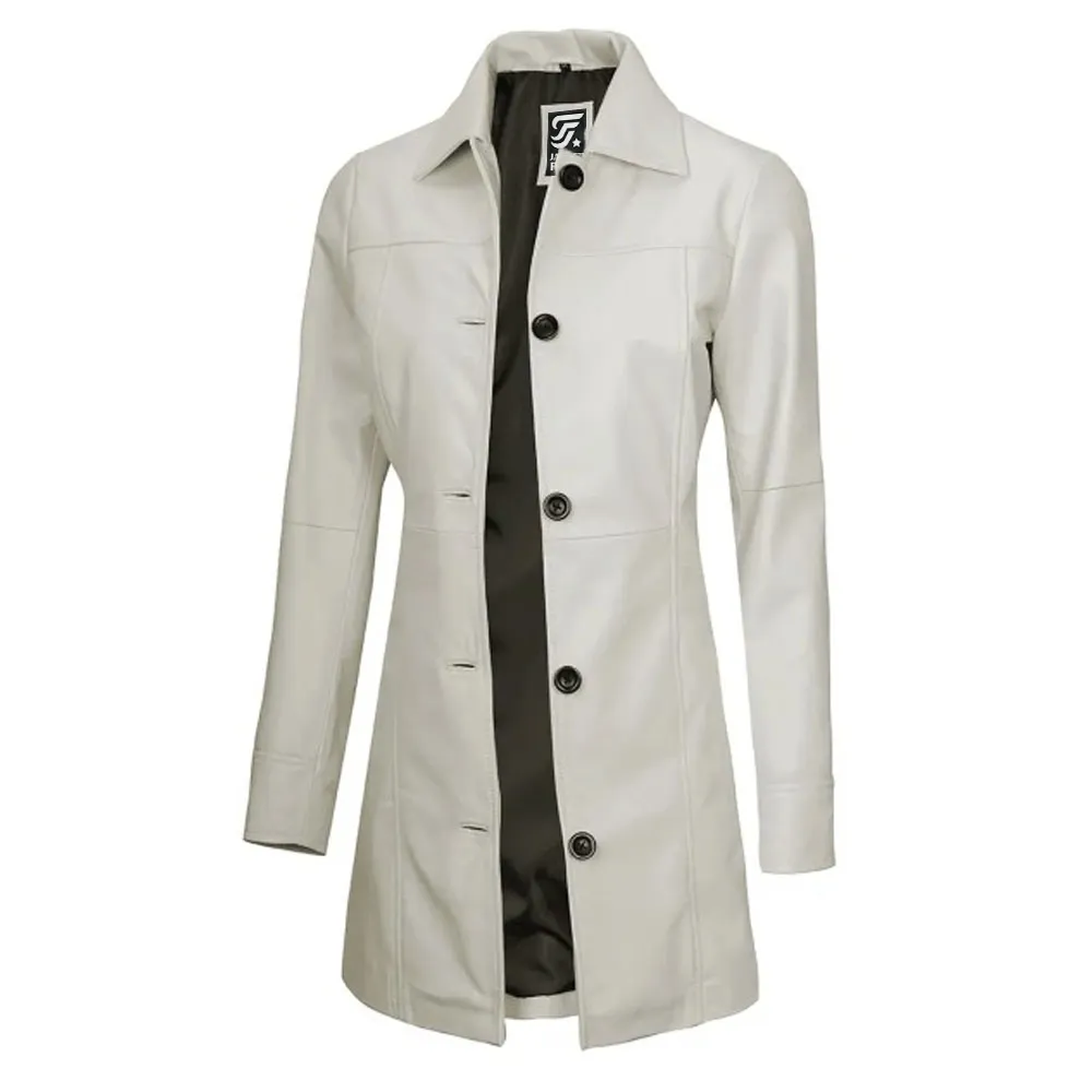 Kandis Womens Off White Real Leather Car Coat