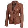 Kinley Womens Double Breasted Brown Leather Jacket by Jacket Field