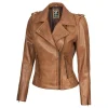 Kirsten Womens Asymmetrical Camel Brown Leather Jacket by Jacket Field