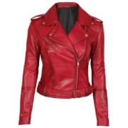 Womens Biker Margaret Red Leather Jacket by Jacket Field