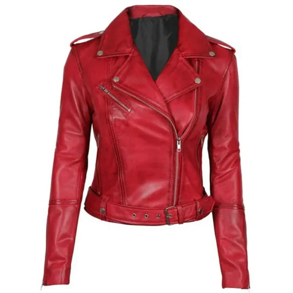 Womens Biker Margaret Red Leather Jacket by Jacket Field