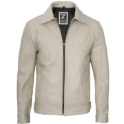 Mens Lambskin Leather Off White Jacket by Jacket Field
