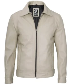 Mens Lambskin Leather Off White Jacket by Jacket Field