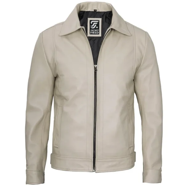 Mens Lambskin Leather Off White Jacket by Jacket Field