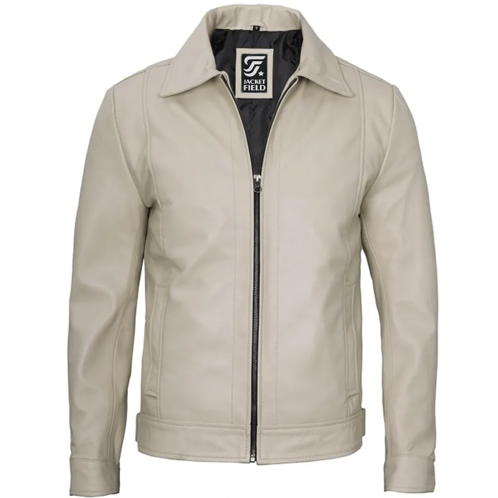 Mens Lambskin Leather Off White Jacket by Jacket Field