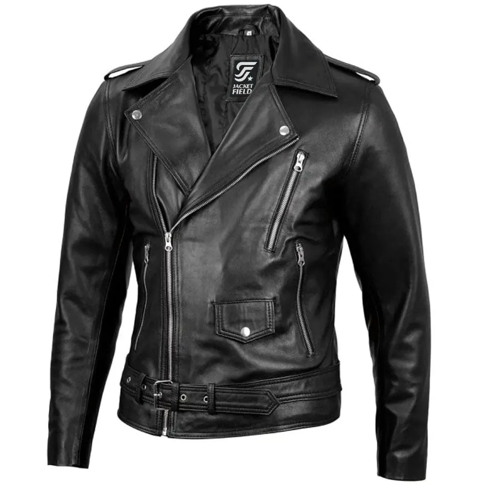 Mens Black Leather Jacket Biker Style by Jacket Field