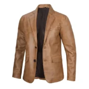 Mens Camel Brown Leather Blazer by Jacket Field