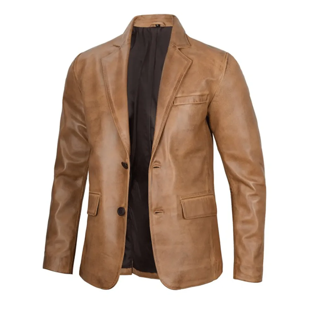 Mens Camel Brown Leather Blazer by Jacket Field