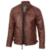 Mens Cognac Brown Leather Motorcycle Jacket Cafe Racer Style by Jacket Field