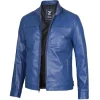 Men's Dodge Blue Racer Leather Jacket – Stylish Cafe Biker Blue Jacket By Jacket Field