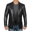 Men's Two-Button Blazer Black Leather Jacket by Jacket Field