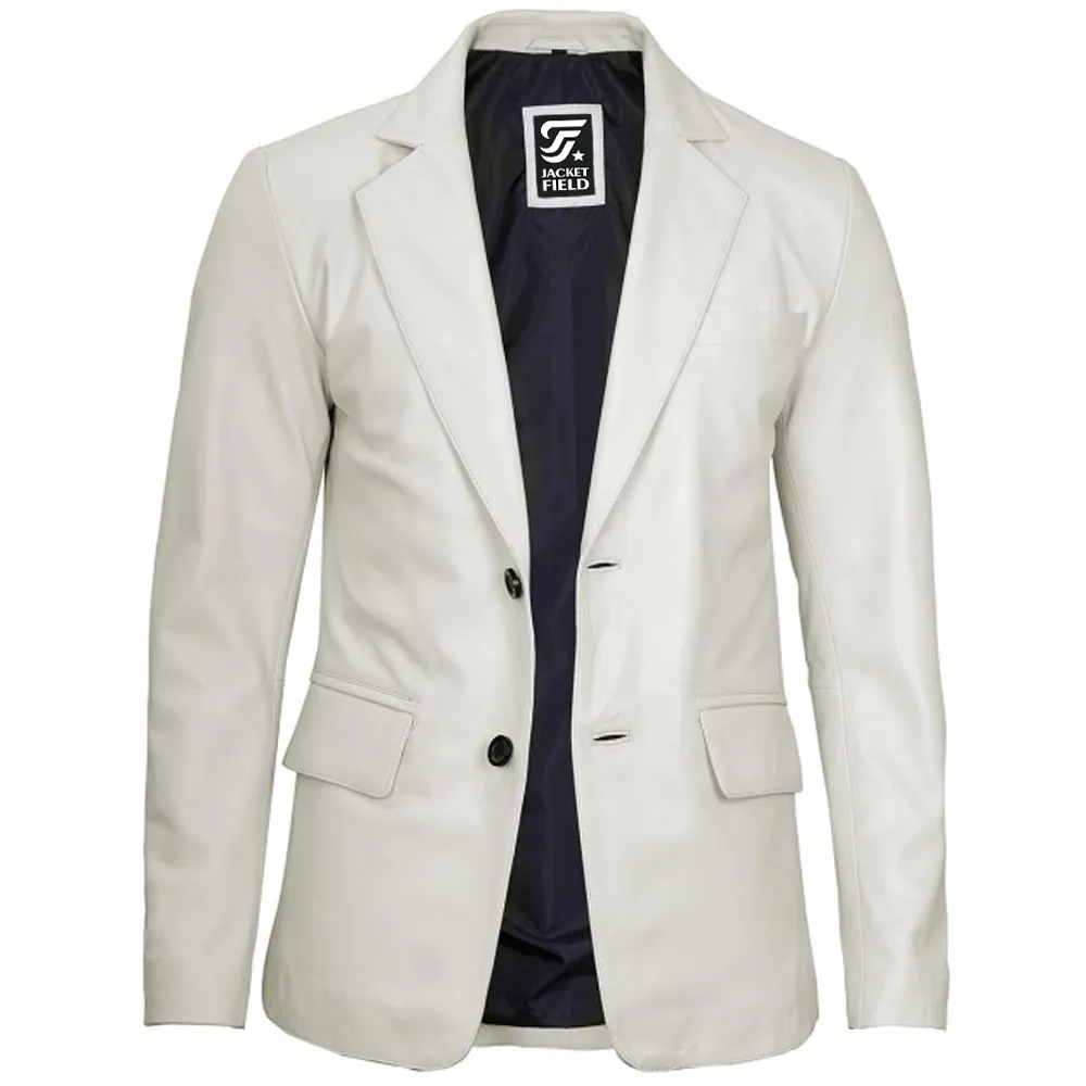 Mens Lambskin Leather Blazer Off White Jacket by Jacket Field