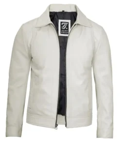 Mens Lambskin Leather Harrington Off White Jacket by Jacket Field