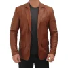 Men’s Tall Cognac Brown Leather Blazer Jacket by Jacket Field