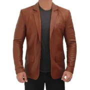Men’s Tall Cognac Brown Leather Blazer Jacket by Jacket Field