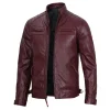 Mens Maroon Vegan Leather Quilted Biker Motorcycle Jacket by Jacket Field