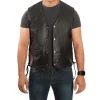 Mens Vintage V-Neck Black Leather Vest by Jacket Field
