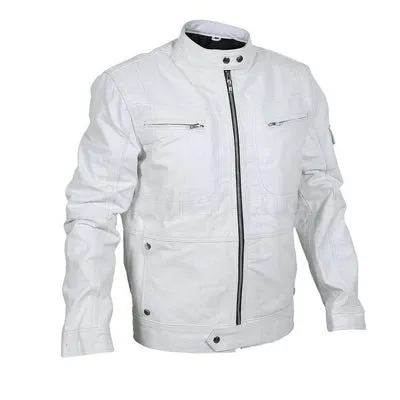 Mens Flawless Leather Racer White Jacket by Jacket Field
