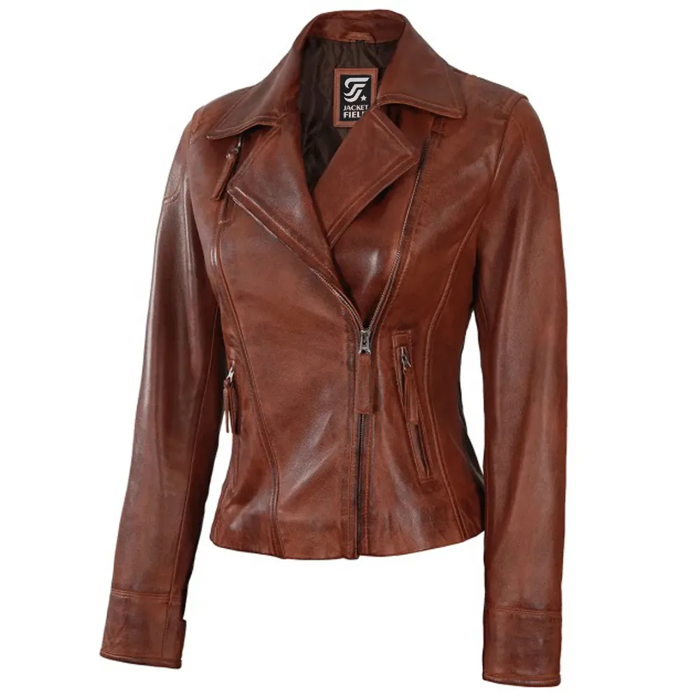Womens Ramsey Cognac Brown Leather Jacket by Jacket Field