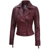 Womens Biker Waxed Maroon Leather Jacket by Jacket Field