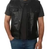 Western Style Mens Black Leather Vest by Jacket Field