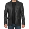 Mens Two-Button Black Leather Blazer Jacket by Jacket Field