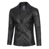 Mens Black Leather Blazer Coat by Jacket Field
