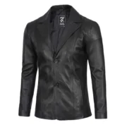 Mens Black Leather Blazer Coat by Jacket Field