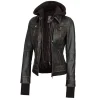 Tralee Dark Brown Leather Bomber Jacket Women with Hood by Jacket Field