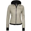 Beige Real Leather Bomber Jacket Women with Hood by Jacket Field