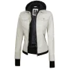 Off White Leather Bomber Jacket Women with Hood by Jacket Field