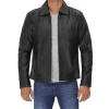 Mens Vegan Black Leather Jacket With Shirt Collar by Jacket Field