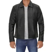 Mens Vegan Black Leather Jacket With Shirt Collar by Jacket Field