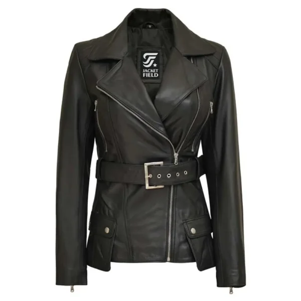 Victoria Women’s Asymmetrical Black Leather Jacket By Jacket Field