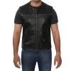 Winston Mens Black Quilted Leather Vest by Jacket Field