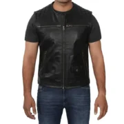Winston Mens Black Quilted Leather Vest by Jacket Field