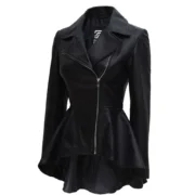 Women's Peplum Black Leather Jacket Asymmetrical Lambskin Biker Style By Jacket Field