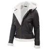Brown Fur Lined Leather Bomber Jacket Women with Removable Hood by Jacket Field