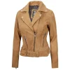 Womens Light Brown Asymmetrical Biker Leather Suede Jacket by Jacket Field