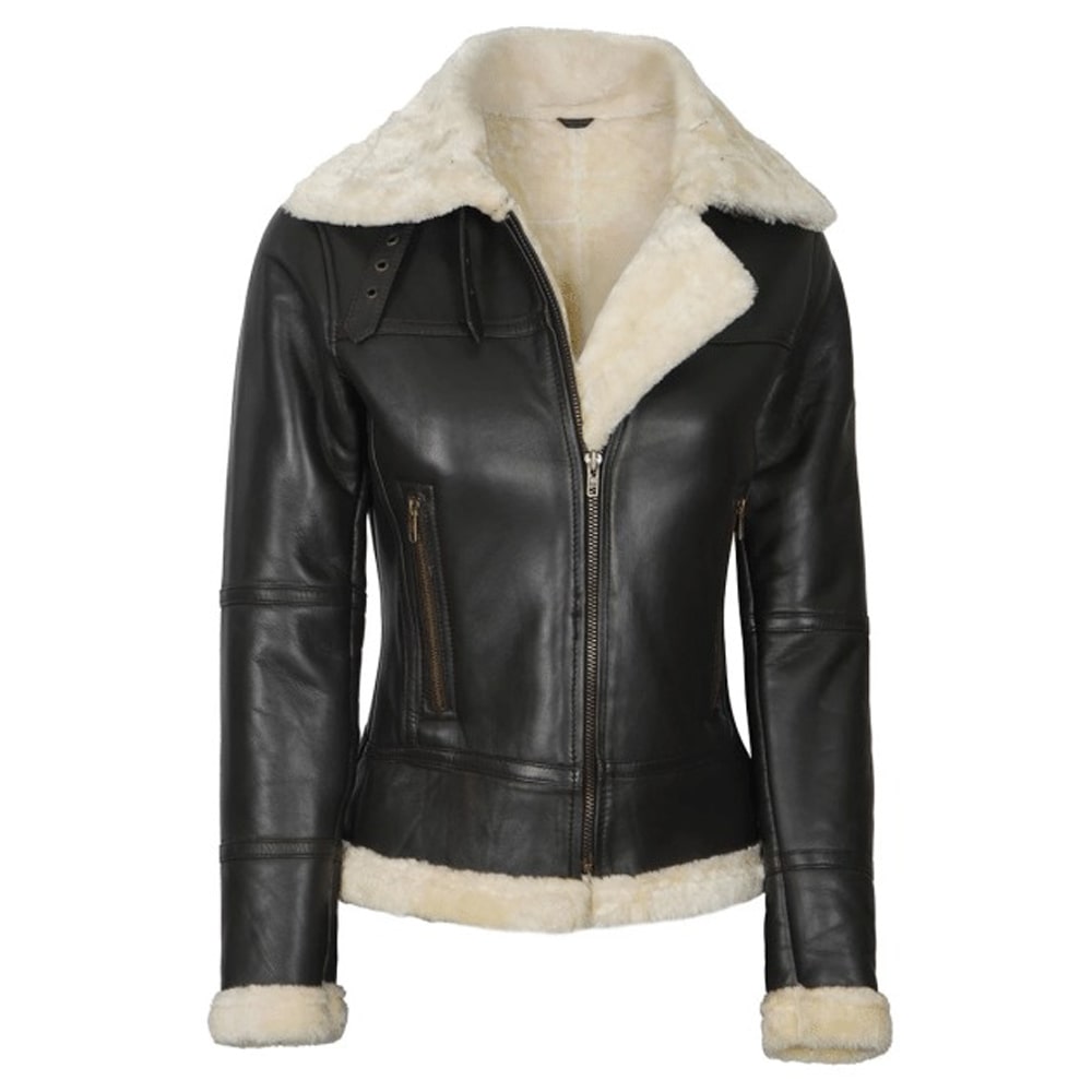 Womens Dark Brown Leather Shearling Jacket by Jacket Field