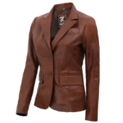 Womens Two-Button Brown Leather Jacket by Jacket Field