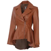 Womens Peplum Brown Leather Jacket by Jacket Field