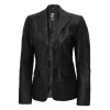 Women’s Two-Button Black Leather Jacket Blazer By Jacket Field