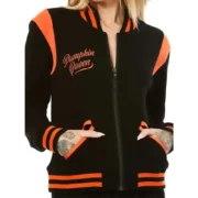 Women’s Black Wool & Leather Halloween Varsity Jacket by Jacket Field