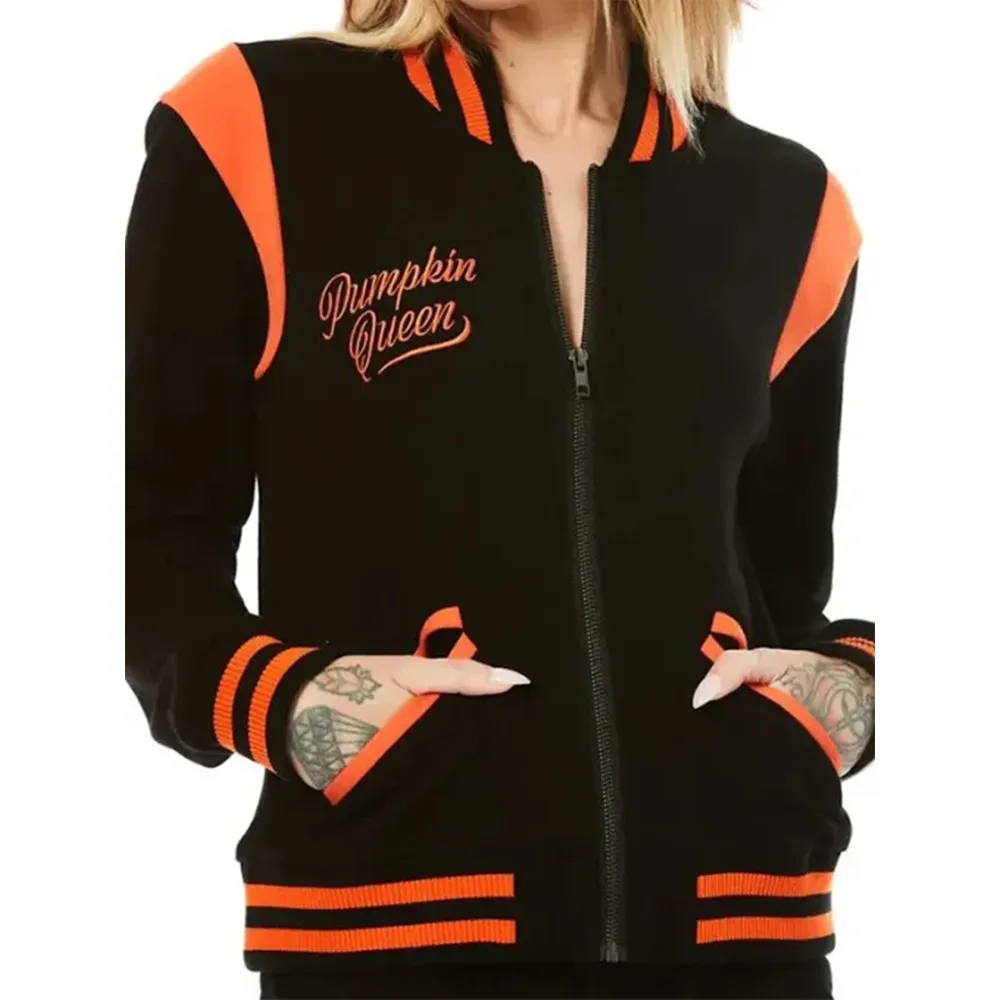 Women’s Black Wool & Leather Halloween Varsity Jacket by Jacket Field