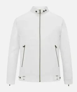 Mens Slim Fit Biker Leather White Jacket by Jacket Field