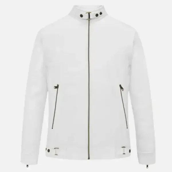 Mens Slim Fit Biker Leather White Jacket by Jacket Field